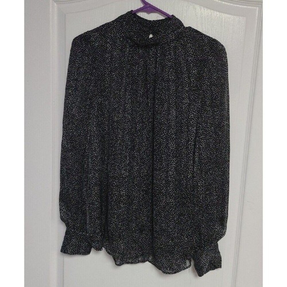 H&M Polka Dot Blouse Black White Long Sleeve Size M - Used